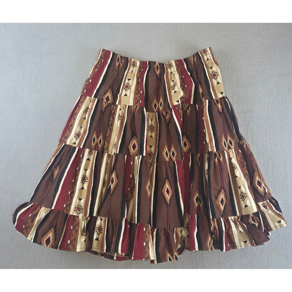 Circle T Southwestern Tiered Cotton Skirt M Cowgirl Rodeo Western Boho Santa Fe